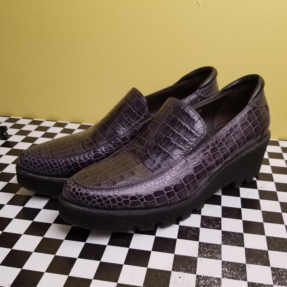Donald J Pliner Crocodile Embossed Leather Loafers